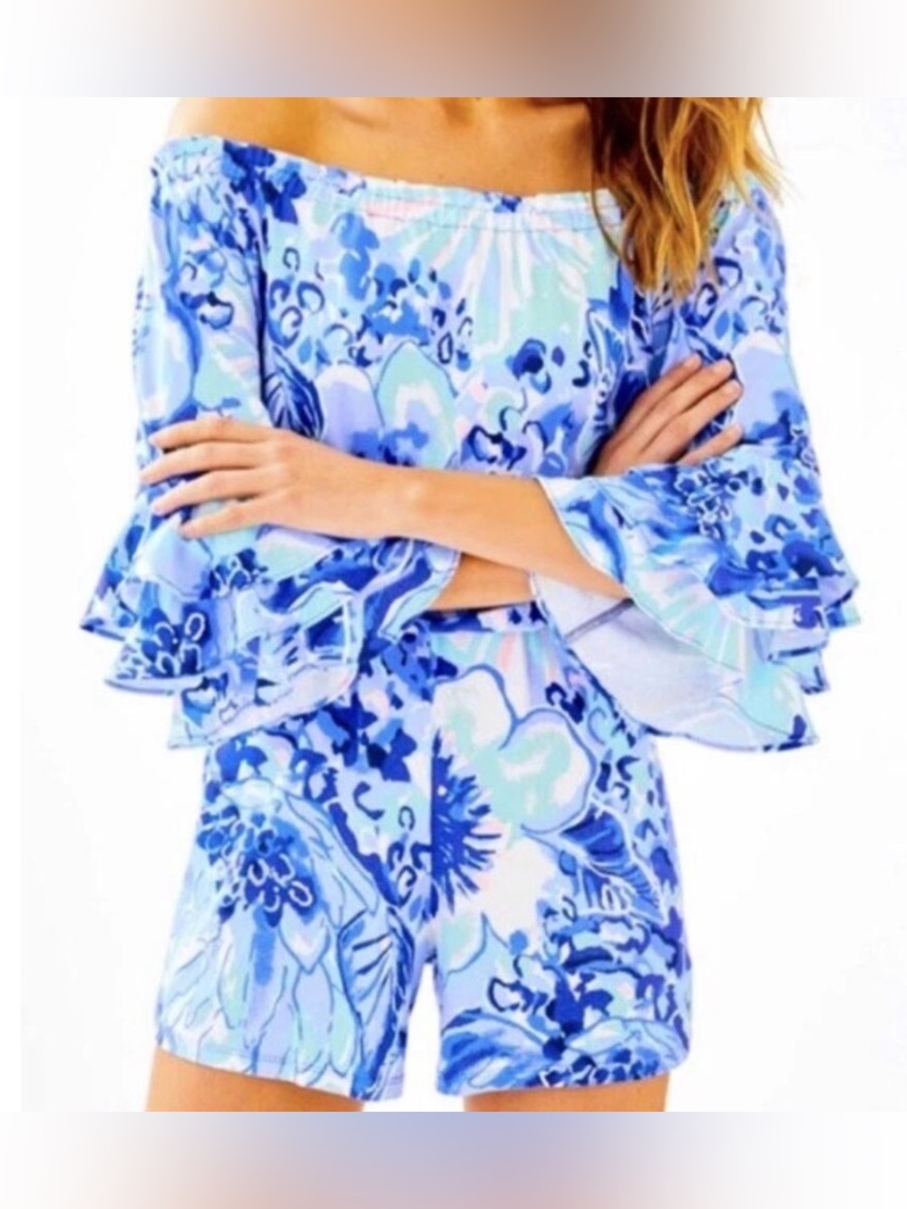 Lilly Pulitzer Calla Romper SIZE L  in the Coastal Blue Catch N Keep print! EUC!